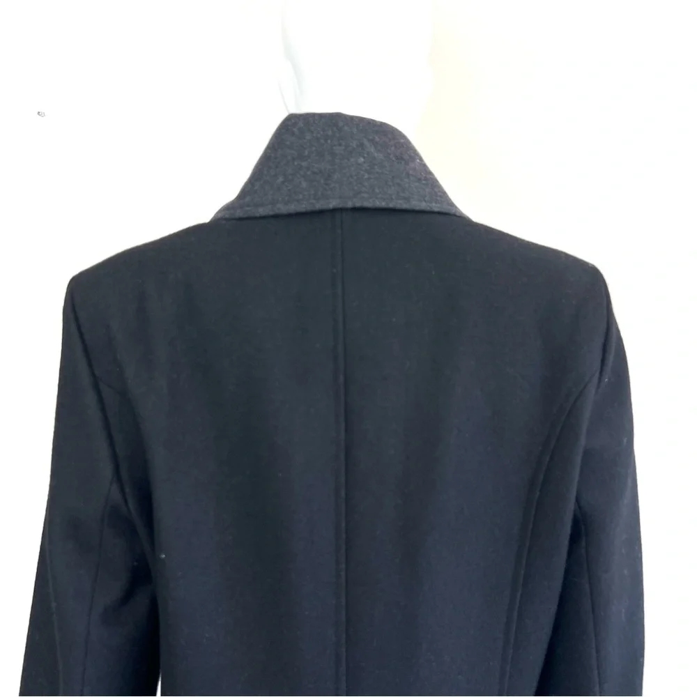 NAUTICA Women's Black Gray Trim Wool Blend Double Breasted Button Peacoat Sz M